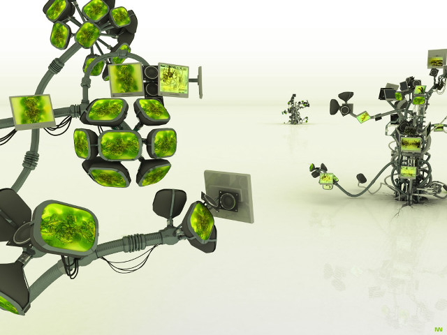 Green objects connected wires plugs free wallpaper - medium preview image