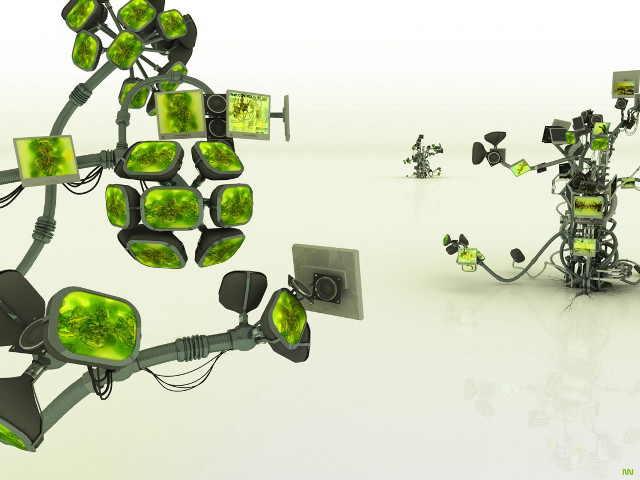 Green objects connected wires attached free wallpaper - medium preview image