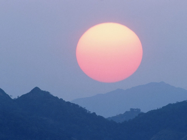 Sunset mountain range large distant free wallpaper - medium preview image