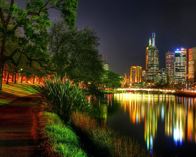 City skyline night lake trees #4 free wallpaper - medium preview image