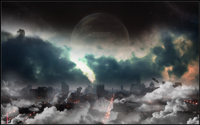 City skyline clouds huge moon free wallpaper - medium preview image