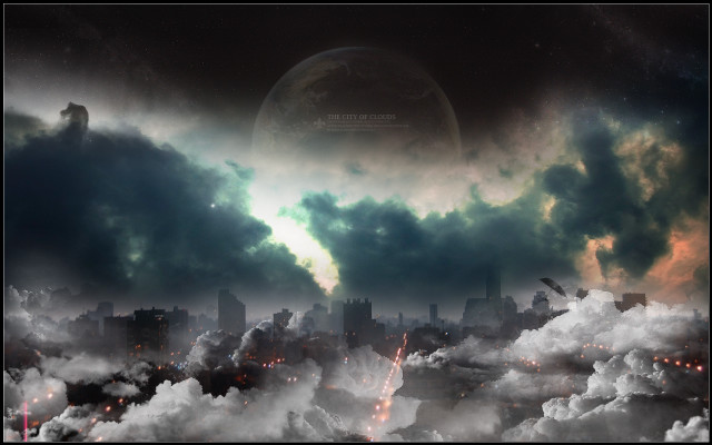 City skyline clouds huge moon #2 free wallpaper - medium preview image
