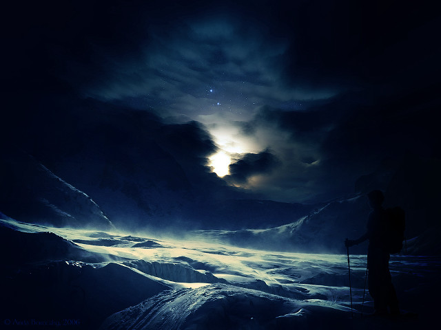 Man snow slope cloudy night free wallpaper - medium preview image