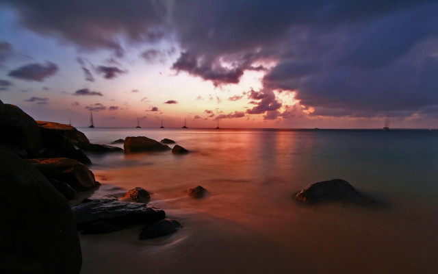 Sunset water rocks lighthouse cloudy #3 free wallpaper - medium preview image