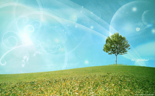 Tree hill blue sky swirly free wallpaper - medium preview image