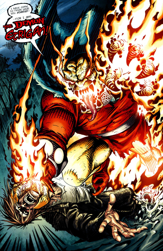 Demon attacking sword fire cartoon free wallpaper - medium preview image