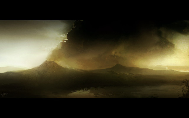 Mountain lake sky clouds boat free wallpaper - medium preview image