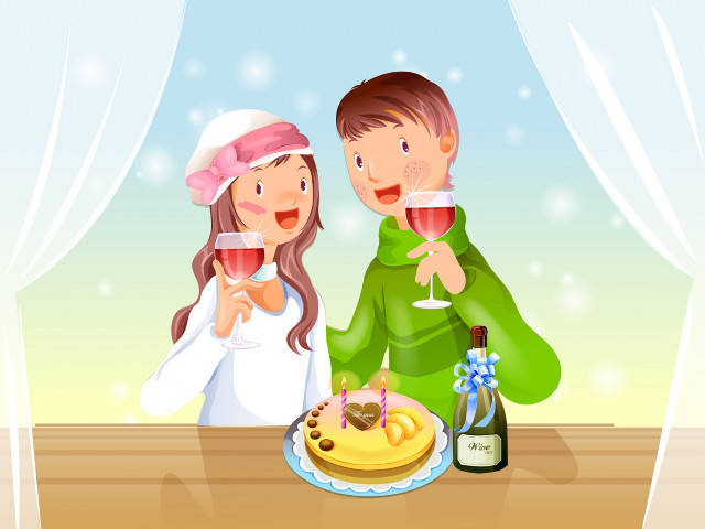Man woman drinking wine eating free wallpaper - medium preview image