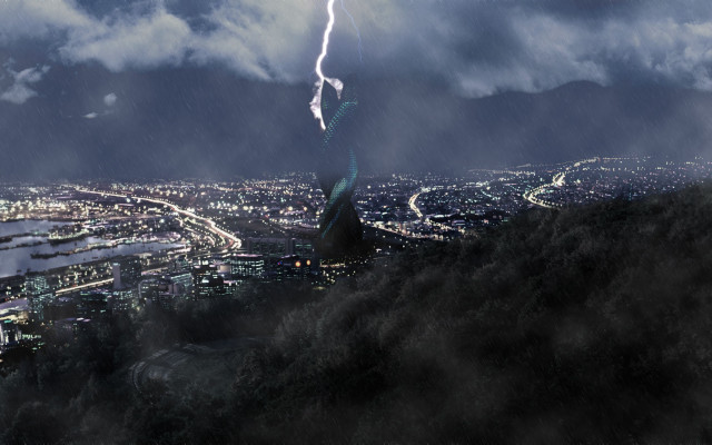 Lightning bolt city night sky #2 free wallpaper - medium preview image