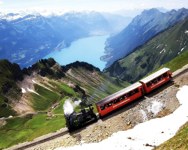 Train mountain lake snow tracks #3 free wallpaper - medium preview image