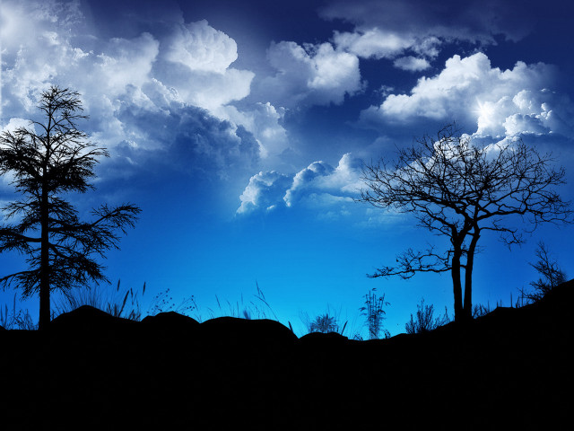 Trees grass cloudy sky blue free wallpaper - medium preview image