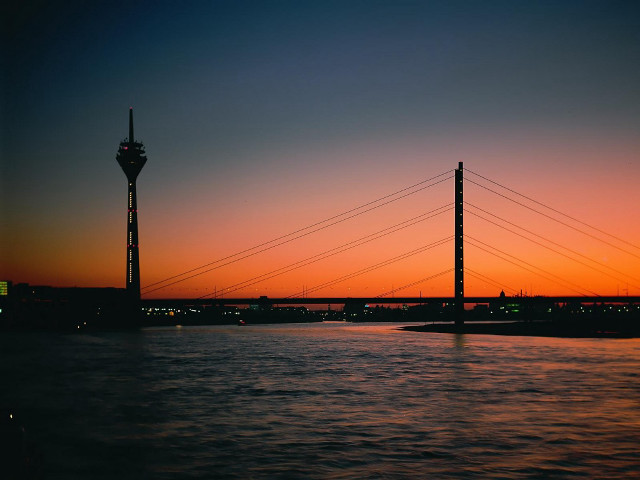 Sunset bridge tower water view free wallpaper - medium preview image