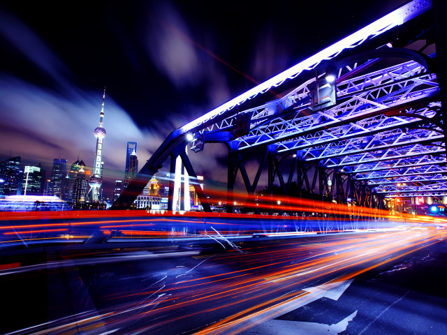 City skyline bridge streetlight night free wallpaper - medium preview image