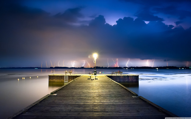 Pier light night clouds lights free wallpaper - medium preview image