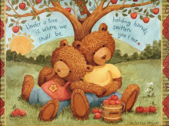 Teddy bears hugging under tree free wallpaper - medium preview image