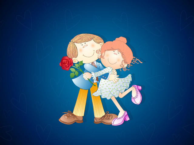 Couple hugging rose blue background free wallpaper - medium preview image