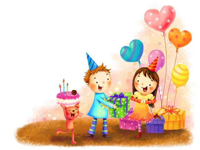 Boy girl birthday cake balloons free wallpaper - medium preview image