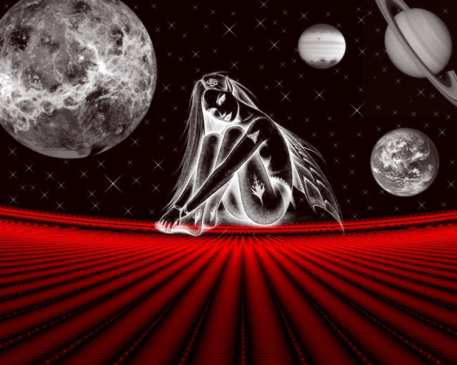Woman red surface planets background free wallpaper - medium preview image