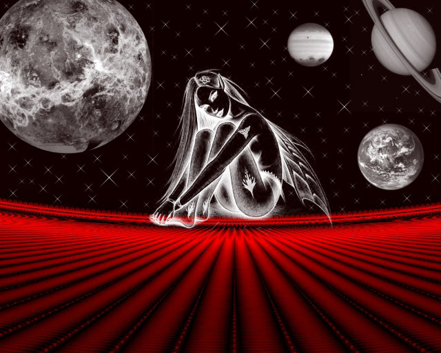 Woman sitting red surface planets free wallpaper - medium preview image