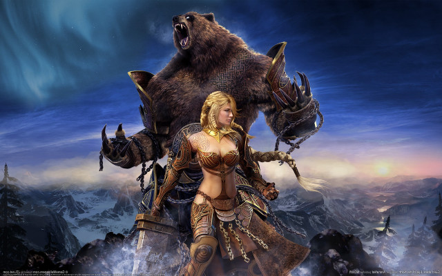Woman bikini bear mountains sword free wallpaper - medium preview image