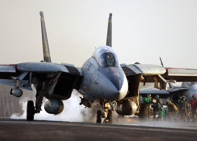 Fighter jet runway people smoke free wallpaper - medium preview image
