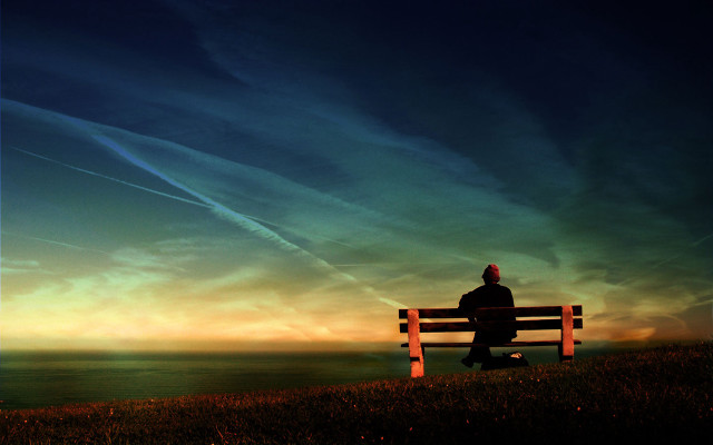 Person bench ocean sunset sky free wallpaper - medium preview image