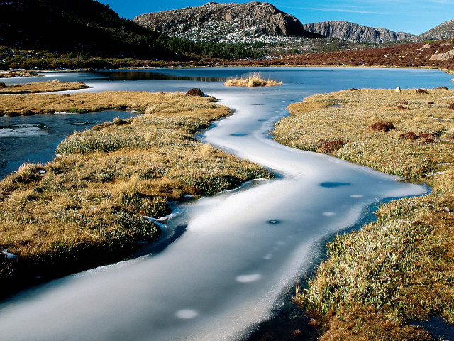 River green field mountain snow free wallpaper - medium preview image