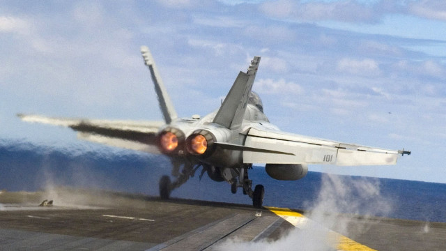 Fighter jet takeoff aircraft carrier free wallpaper - medium preview image