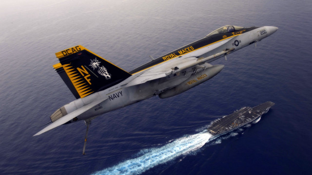 Fighter jet navy ship ocean free wallpaper - medium preview image