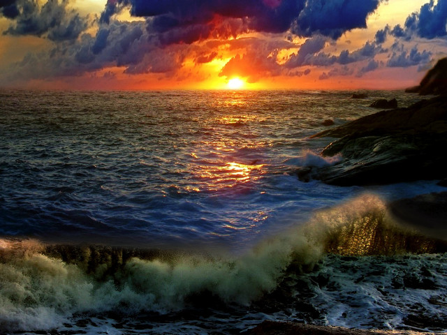 Sunset ocean waves clouds matte #2 free wallpaper - medium preview image