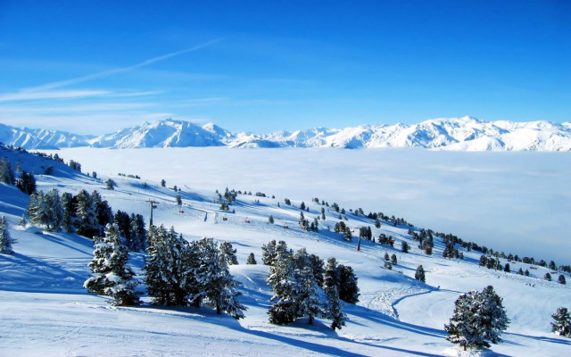 Snowy mountain trees blue sky #4 free wallpaper - medium preview image