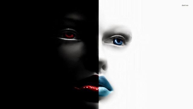 Woman blue red eyes black free wallpaper - medium preview image