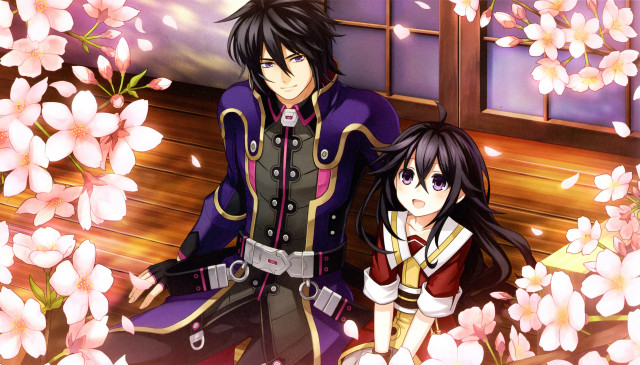 Anime characters bench flowers window free wallpaper - medium preview image