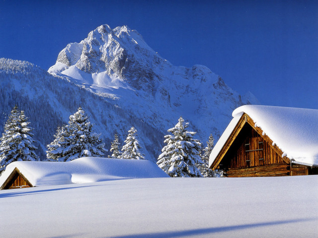 Snowy mountain cabin trees foreground #6 free wallpaper - medium preview image