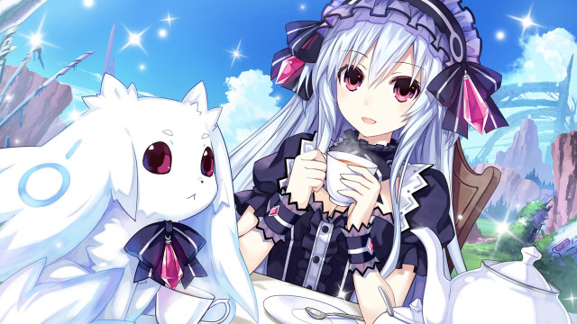 Girl white hair cat front free wallpaper - medium preview image