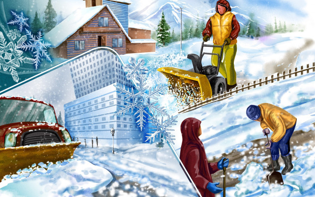 Man woman snow blower snow free wallpaper - medium preview image