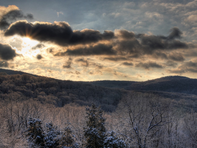 Mountain cloudy sky trees foreground free wallpaper - medium preview image