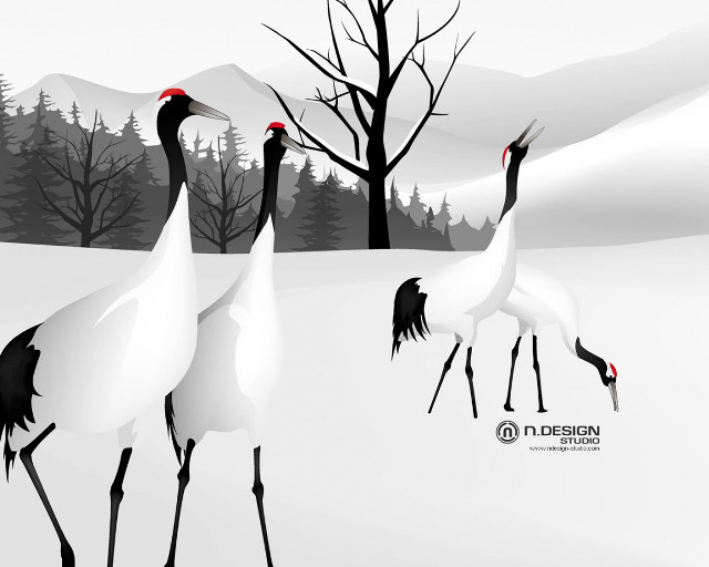 Two birds walking snow tree free wallpaper - medium preview image
