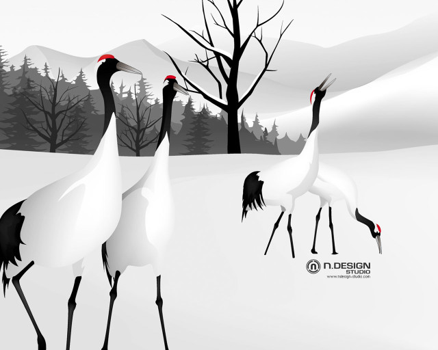 Birds walking snow trees hill free wallpaper - medium preview image