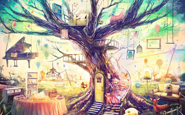 Tree house staircase table cake free wallpaper - medium preview image