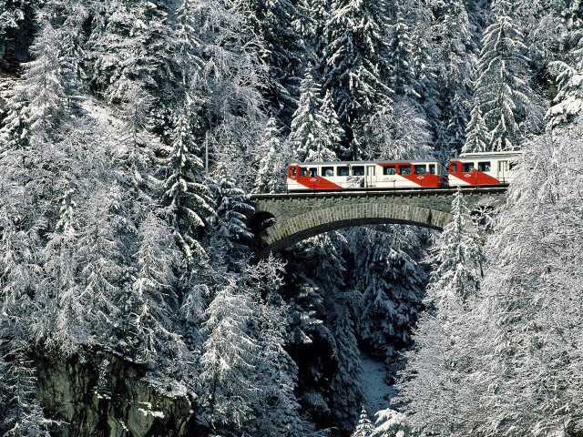 Train bridge river woods snow #4 free wallpaper - medium preview image