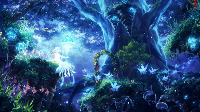 Forest trees flowers painting nature free wallpaper - medium preview image