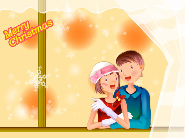Man woman window sill merry free wallpaper - medium preview image