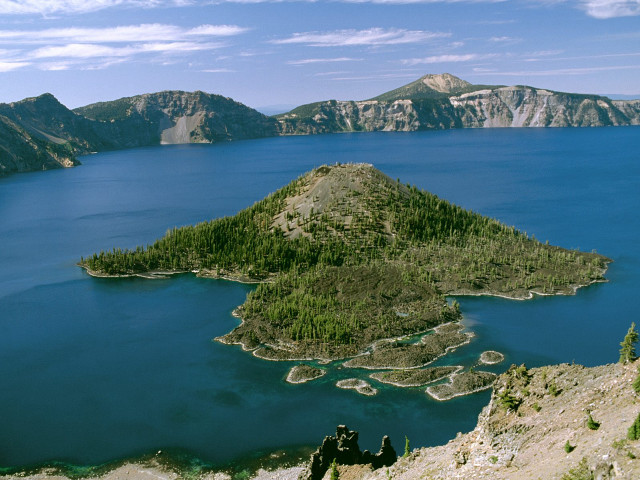 Island lake mountains trees man #2 free wallpaper - medium preview image