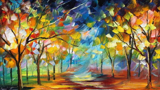 Colorful forest trees road painting free wallpaper - medium preview image
