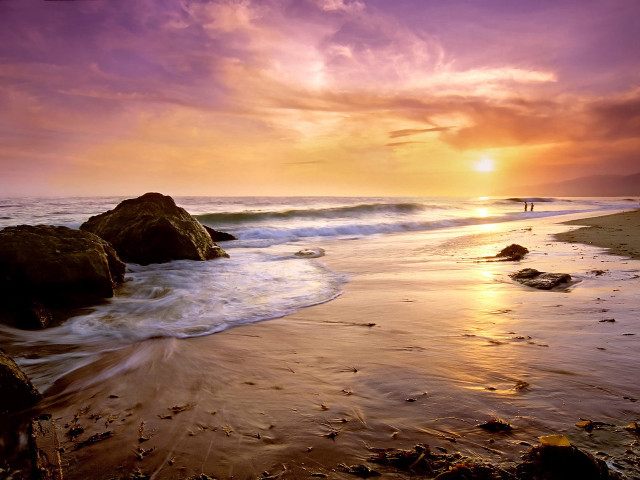 Beach sunset person walking water #4 free wallpaper - medium preview image