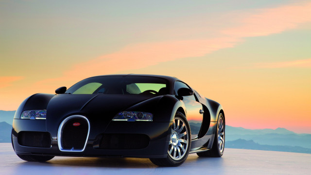 Black bugatti sunset mountains flat free wallpaper - medium preview image