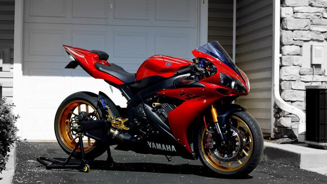 Red motorcycle garage door driveway free wallpaper - medium preview image