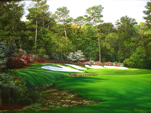 Golf course painting green trees free wallpaper - medium preview image