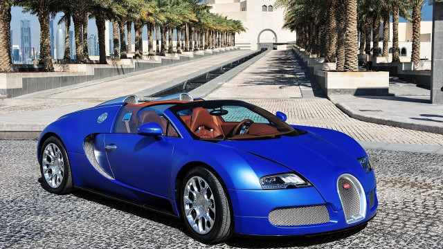 Blue bugatti cobblestone street palm free wallpaper - medium preview image